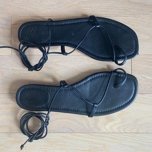 J.Crew Women's Lace Up Black Leather Flat Sandals